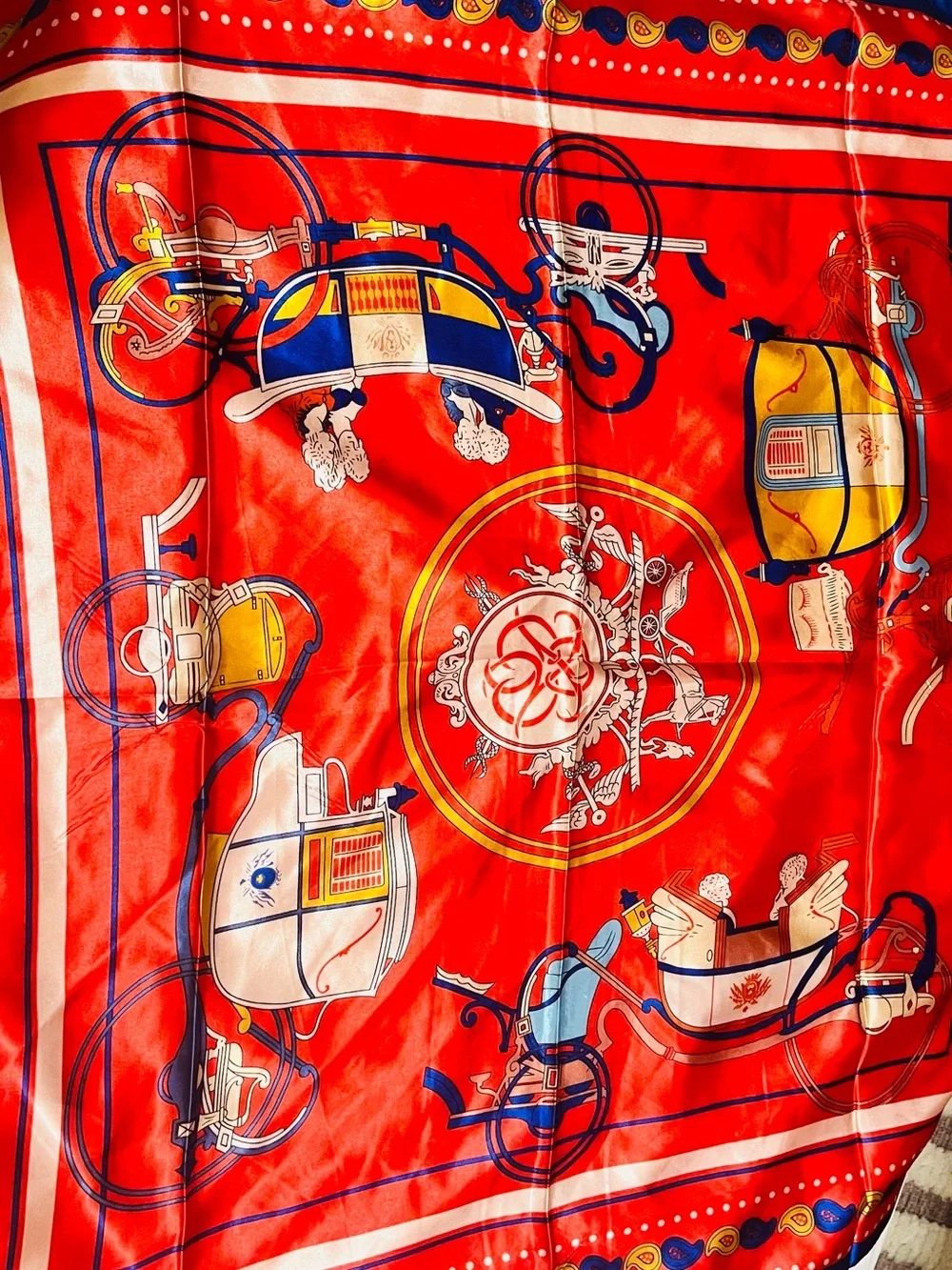 Vintage Ex Libris Red White Blue Carriage Silk Carre Scarf 🧣